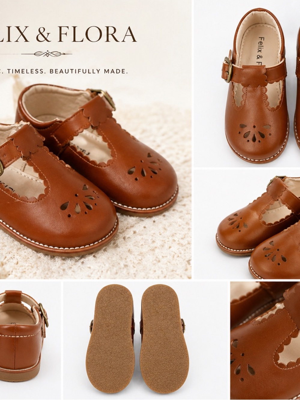 Felix & Flora Girls' Tan Leather Mary Jane Dress Shoes